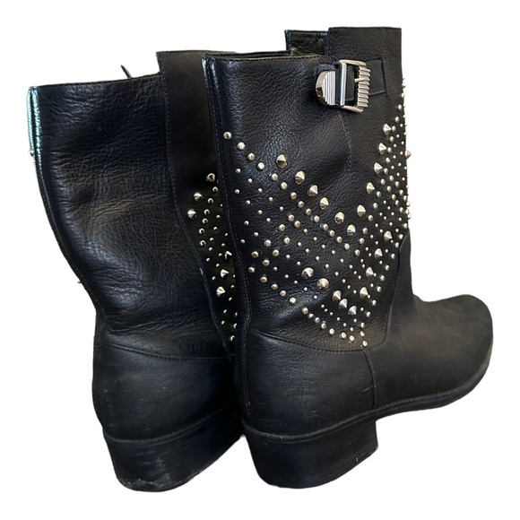 SCHUTZ black studded midi slip on leather boots - Picture 6 of 10